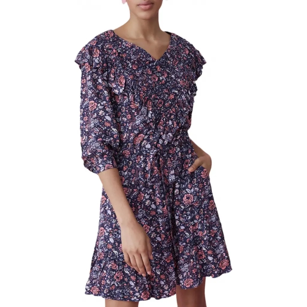 La Vie Rebecca Taylor Small Prairie Rose Floral Cotton Dress Autumn Ruffle